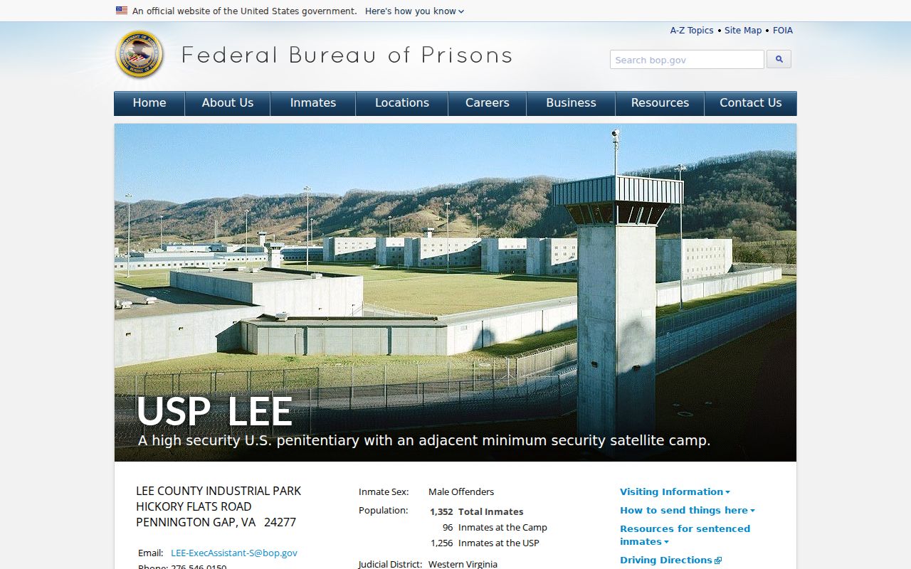Pennington Gap criminal history context at nearby USP Lee federal prison