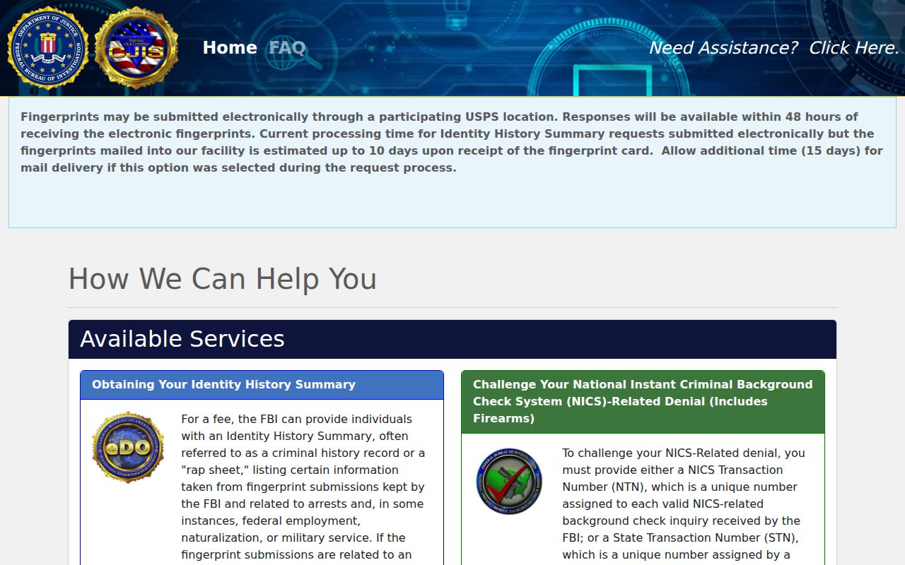 Lee County federal criminal history self-review through FBI EDO