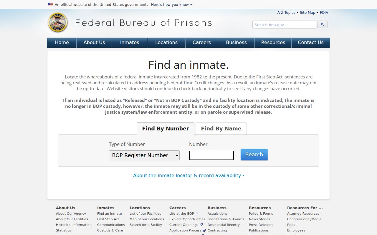 Lee County federal inmate record search in the BOP locator