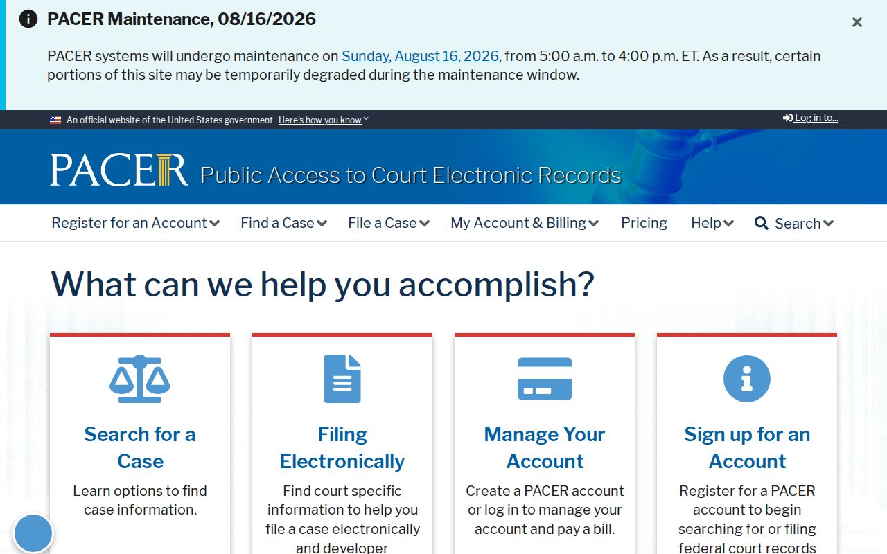 Lee County federal criminal court record access through PACER